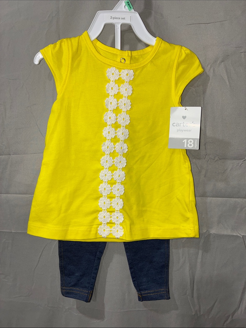Carter's Yellow Floral-Trim Tank Top With Faux Denim Leggings